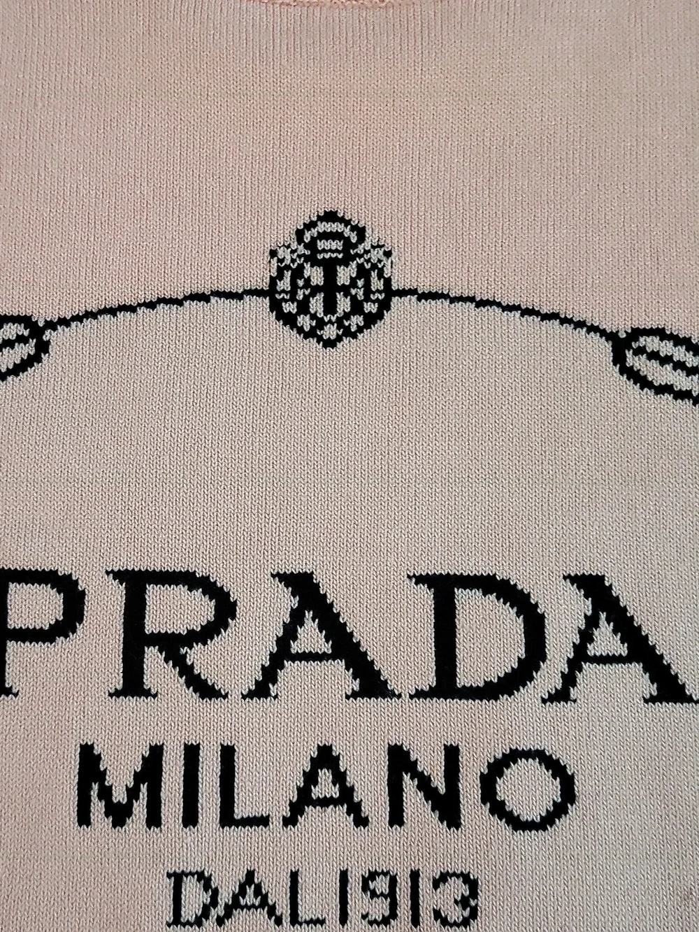 Prada Pink Logo Short-Sleeve Knit Top 20 Across 21 Up & down - Picture 7 of 12